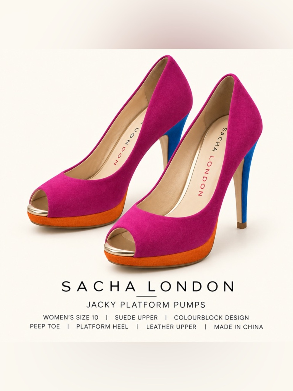 Sacha London Jacky Colourblock Suede Platform Heels Pumps Size 10
